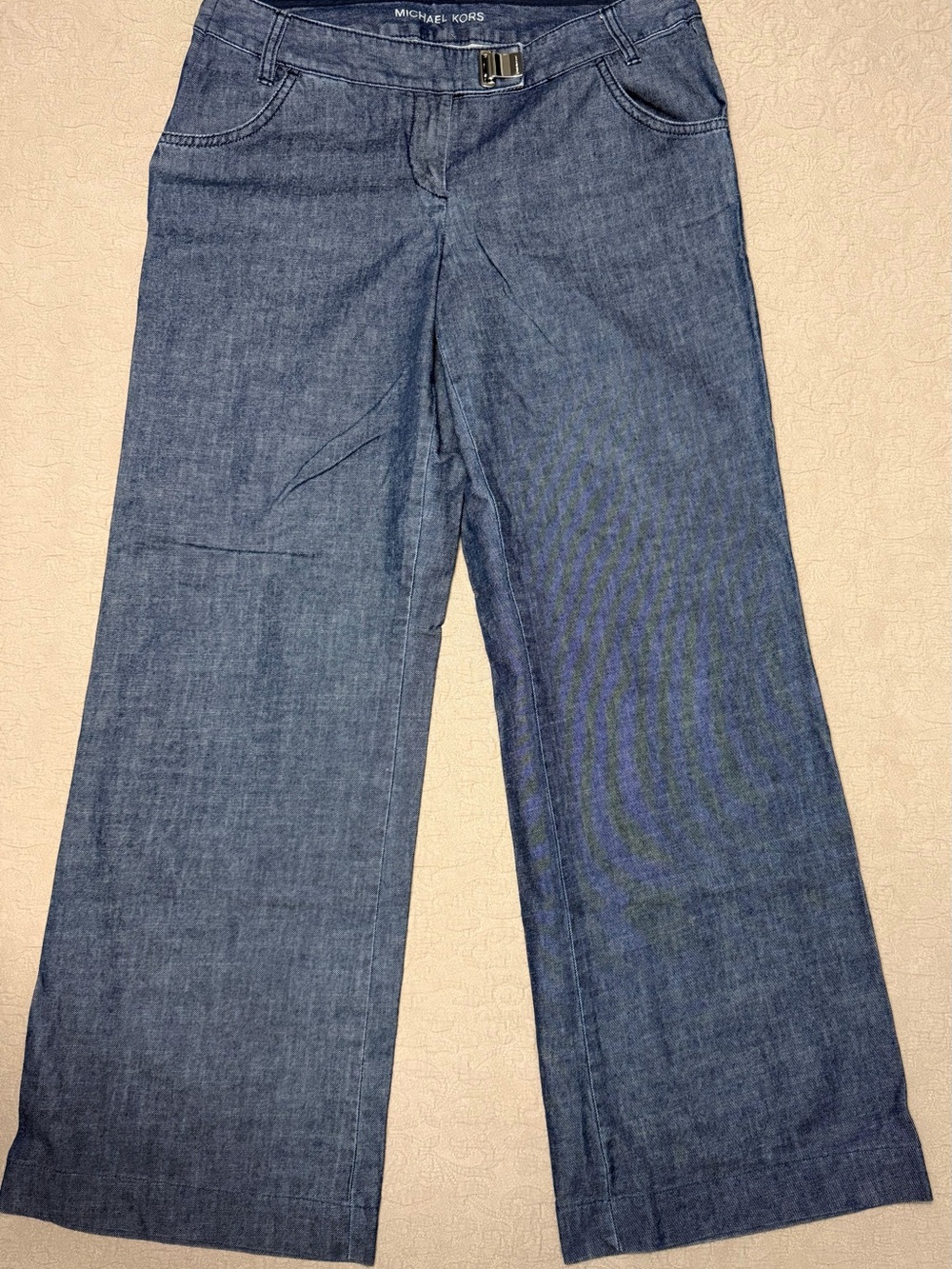 Michael Kors Dark Blue Wide-Leg Jeans with Belt Detail